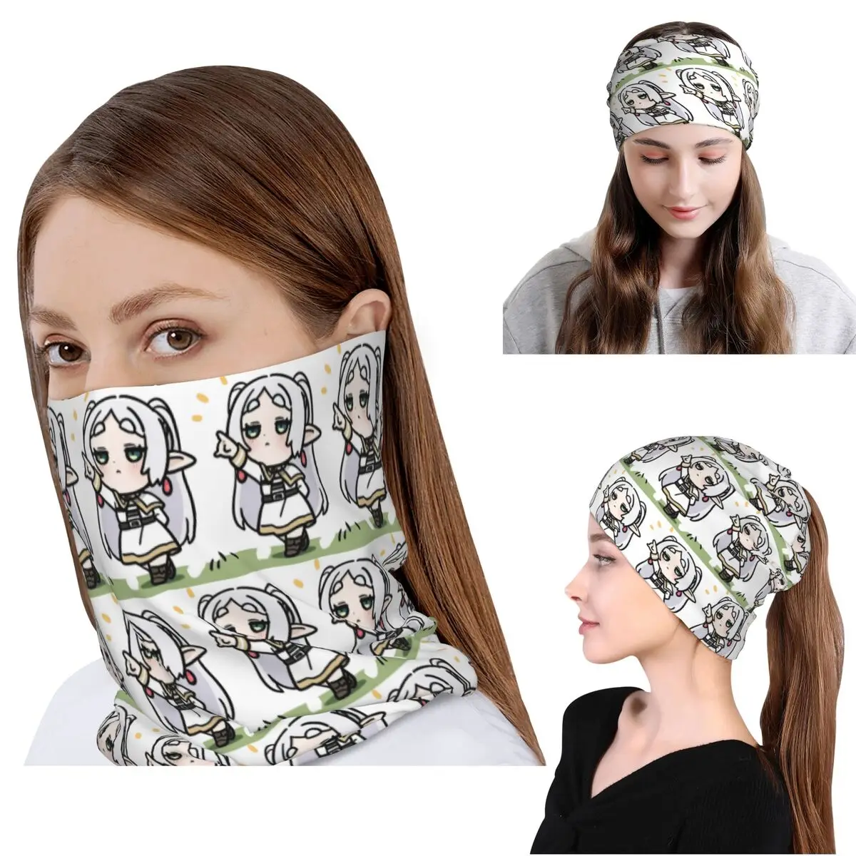 Frieren Chibi Frieren Beyond Journey's End Anime Bandana Neck Cover Mask Scarf Headwear Beanies Hat for Men Women Adult Washable