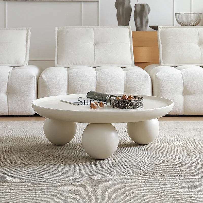 

French cream wind round bowl small apartment living room household simple white small coffee table