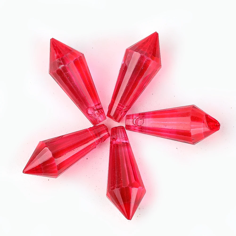 5PC 30mm Red Pointed Drop Crystal Prism Pendant Suncatcher Glass Art Faceted Chandelier Parts XMAS Tree Decor DIY Jewelry Making