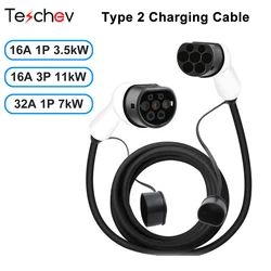 16A/32A EV Car Charger Type 2 Female to Male Plug 3.5kW/7kW/11kW Charging Cable Cord 1Phase/ 3Phase EVSE Electric Vehicle 3M