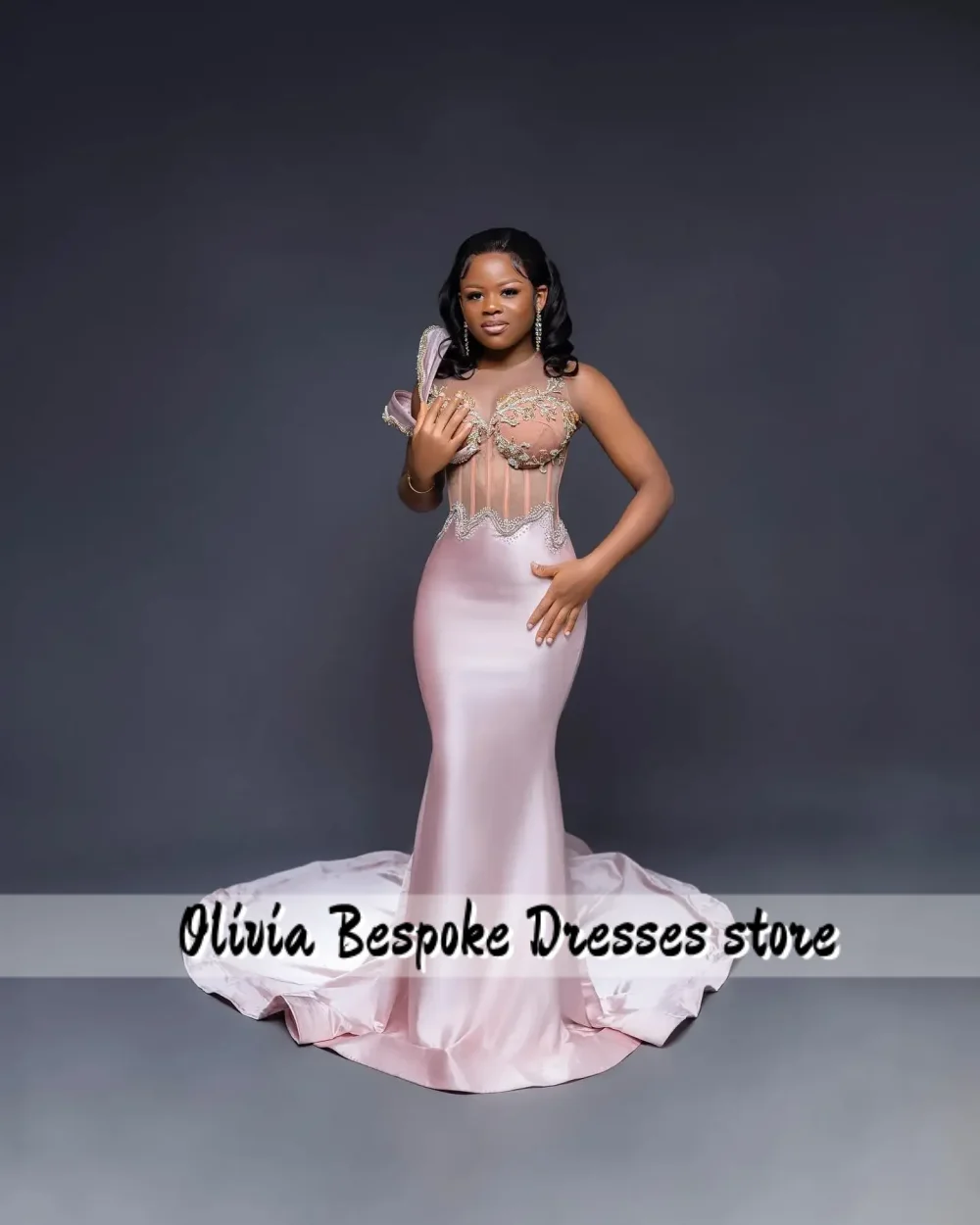 Sweety 핑크 인어 댄스 파티 드레스 럭셔리 디자이너 구슬 장식 스플릿 파티 가운 흑인 소녀 이브닝 드레스 맞춤형