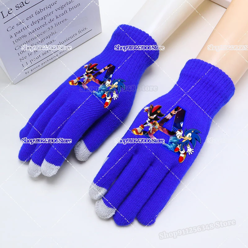 Cartoon Sonics Letter A-Z Print Gloves Kids Winter Warm Glove Name Combination Figure Full Finger Cosplay Mittens Party Mitts