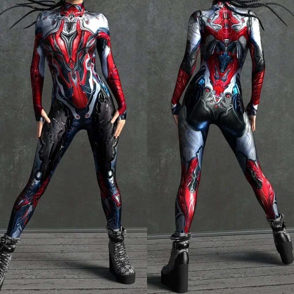 

Unisex Cyber Punk 3D Digital Printing Halloween Party Role Play Outfit Women Men Cosplay Costume Carnival Jumpsuit
