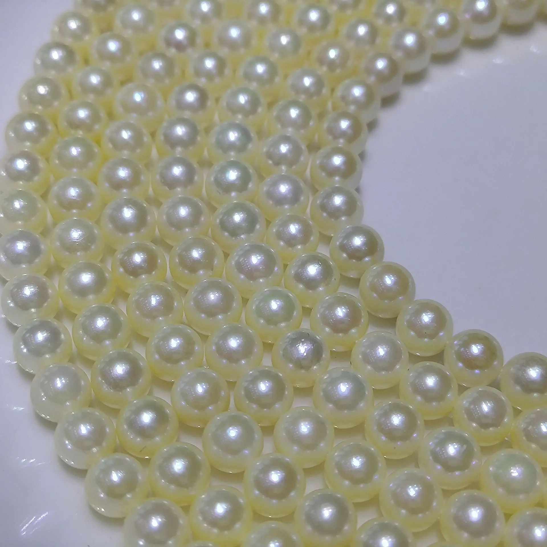 5-6mm Natural Light Golden Akoya Pearl Necklace Round High Luster Slight Blemish with 925 Silver Clasp for Women