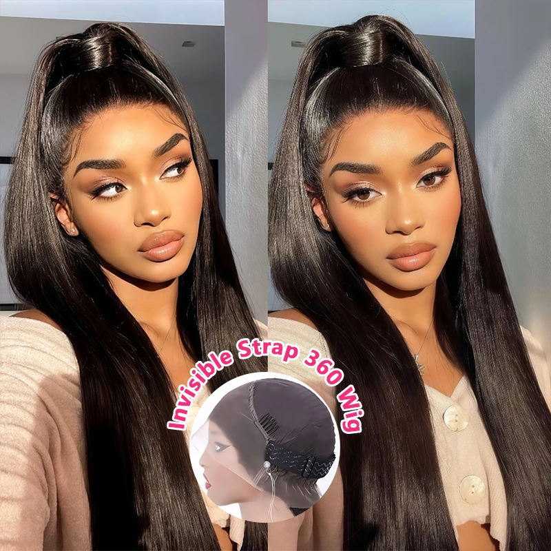 

30 Inch Invisi Strap 360 Full Lace Glueless Straight Wigs Human Hair 5x5 HD Lace Closure Black Wigs High Density 13x4 Lace Wigs