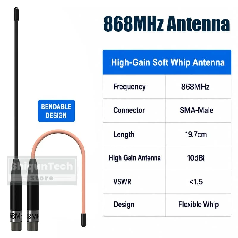 868MHz LoRa Soft Whip Antenna SMA Male Connector High Gain 10dBi RF Antenna Suitable For LoRaWAN gateways wireless sensors 1/2PC view 4