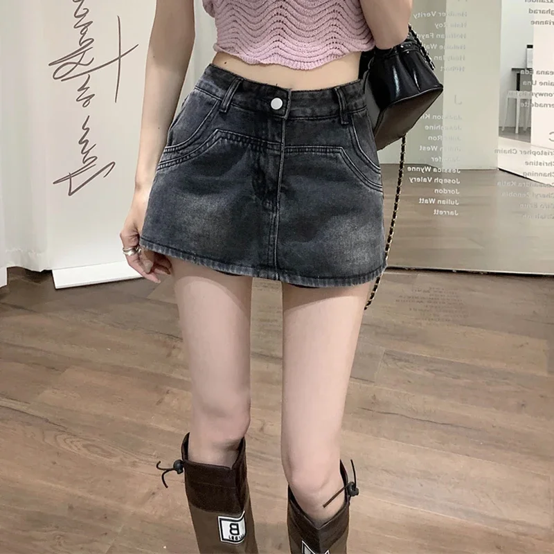 Ins Summer Women High Waist Vintage Shorts Skirts Lady Sexy Nightclub Denim Dress Female Punk Light Blue Black Grey Jeans Dress