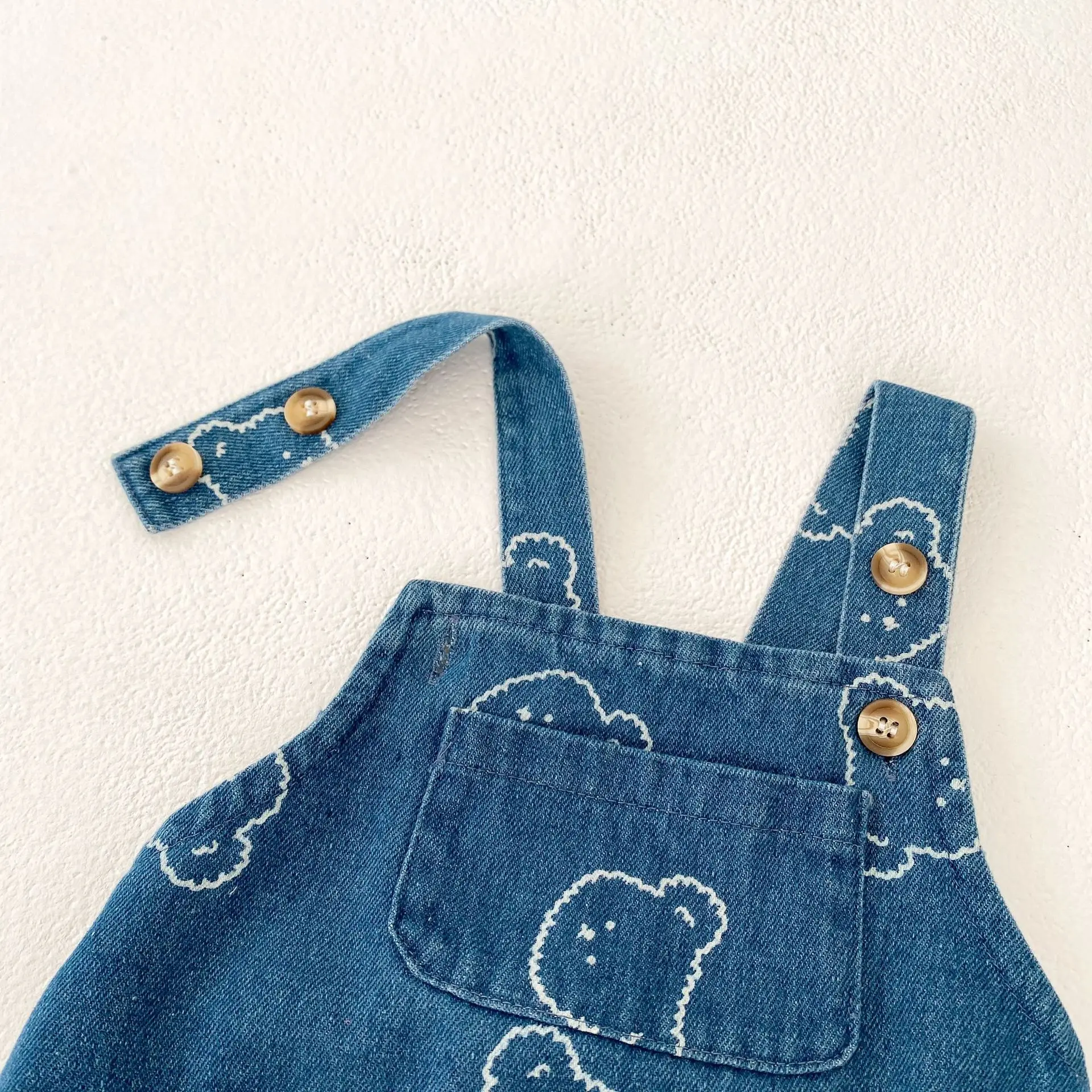 MILANCEL Baby Spring Clothing 0-2Y Cute Bear Head Printed Denim Bodysuit Infant Girls Straps Pants Toddler Boys One Piece