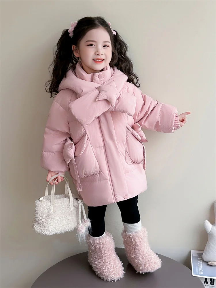 

Girls Long Knee-Length Thickened down Jacket Winter Coat Baby Fashionable Warm Clothing White Duck Feather Eco-Friendly Casua...