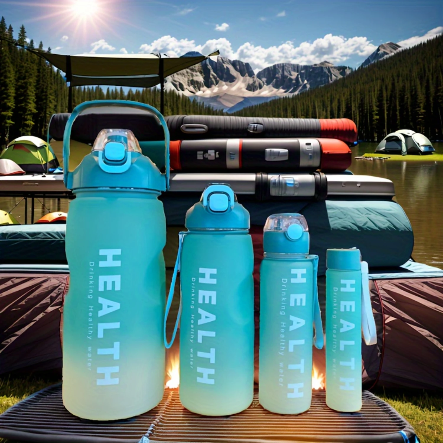 

Gradient Color Water Bottles Set with Leakproof Straw, Large Capacity Gym Drinkware for Fitness & Outdoor Activities.