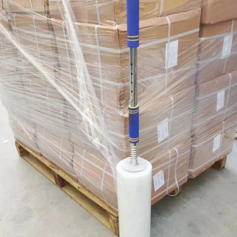 

Telescopic hand-held extension rod tray winding film device packing artifact tool packing machine