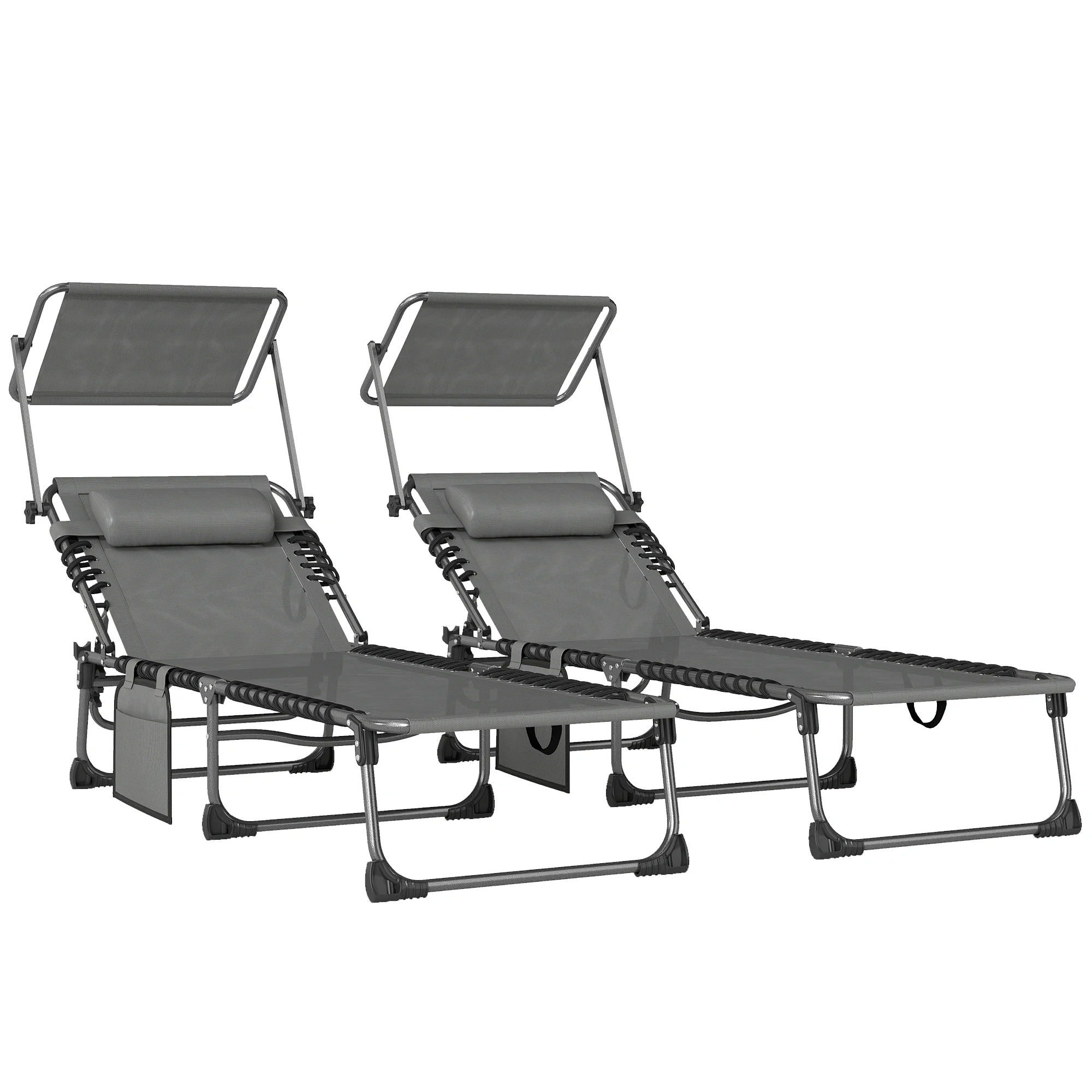 Outsunny Set van 2 opvouwbare ligstoelen met parasol en zijvak - afbeelding 2