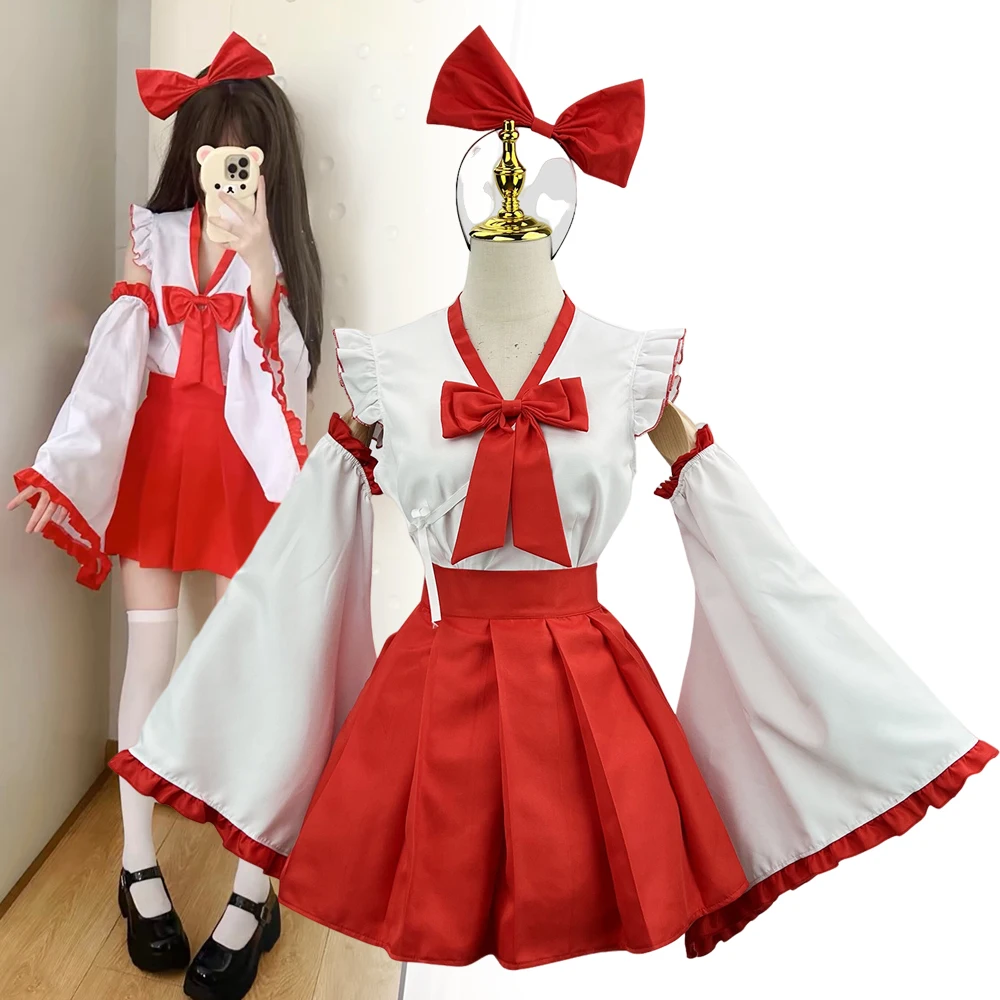 Vêtements de Cosplay de Sorcière Lolita Rouge et Blanc pour Femme, Haut et Jupe Courte, Uniforme Imbibé, Costume d'Halloween, Tenues de Mascotte