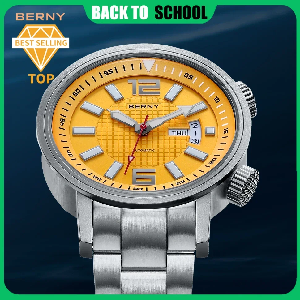 

BERNY Automatic Watch Diving 20Bar Waterproof Super Luminous Sapphire Self Winding Mechanical Wristwatch for Men Sport Watches