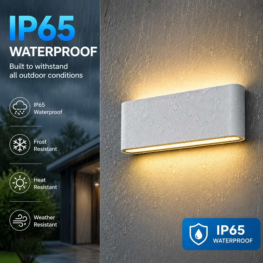 Modern 20W Up and Down LED Wall Sconce - IP65 Waterproof Aluminum Exterior Porch & Patio Mount Light Fixture Black and White