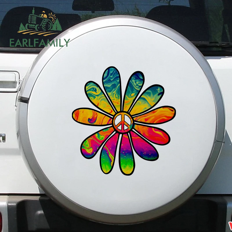 EARLFAMILY 43cm x 40.4cm for Tie Die Flower Power Peace Decal Funny Car Stickers Scratch-Proof Sunscreen Personality Decoration