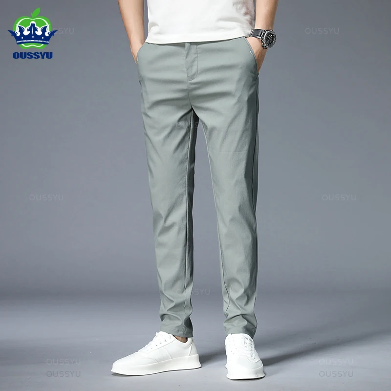Brand Clothing Summer Casual Pants Men Thin Stretch Slim Fit Elastic Waist Business Classic Korean Work Cotton Trousers Male 38
