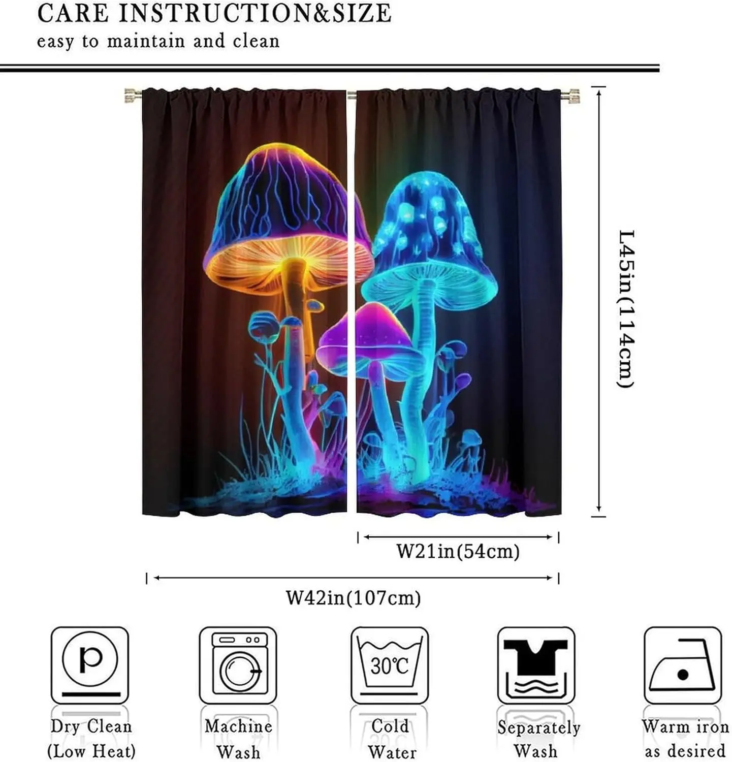 Fantasy Mushroom Theme Bedroom Curtains, Colorful Transparent Fantasy Mushroom Art Style Bedroom Curtains, Suitable