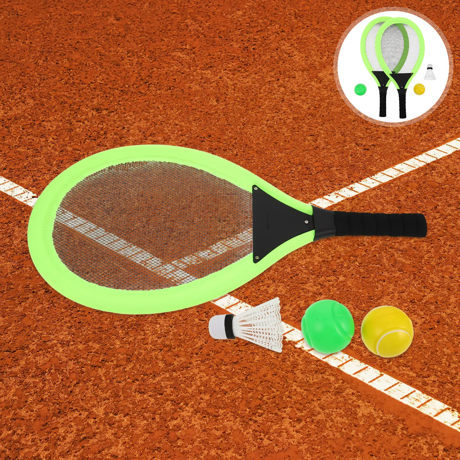 

Набор из 2 теннисных ракеток, зеленый пластик, портативный, с удобной рукояткой, для использования в помещении и на улице, для развития координации рук и глаз