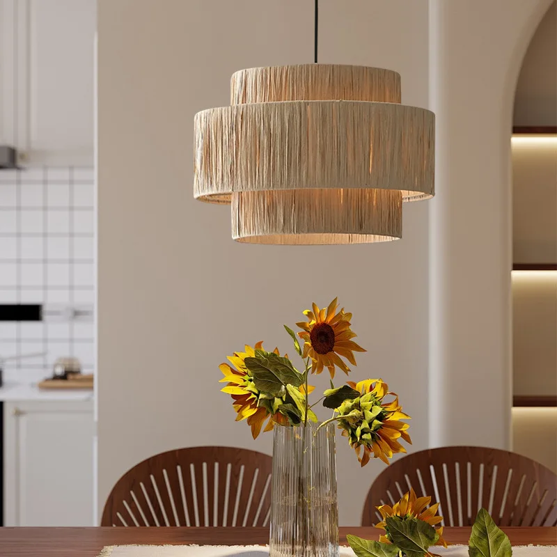 

Japanese Vintage Woven Rattan Pendant Lights Handmade Ceiling Lamp for Living Room Bedroom Dining Restaurant Lampshade