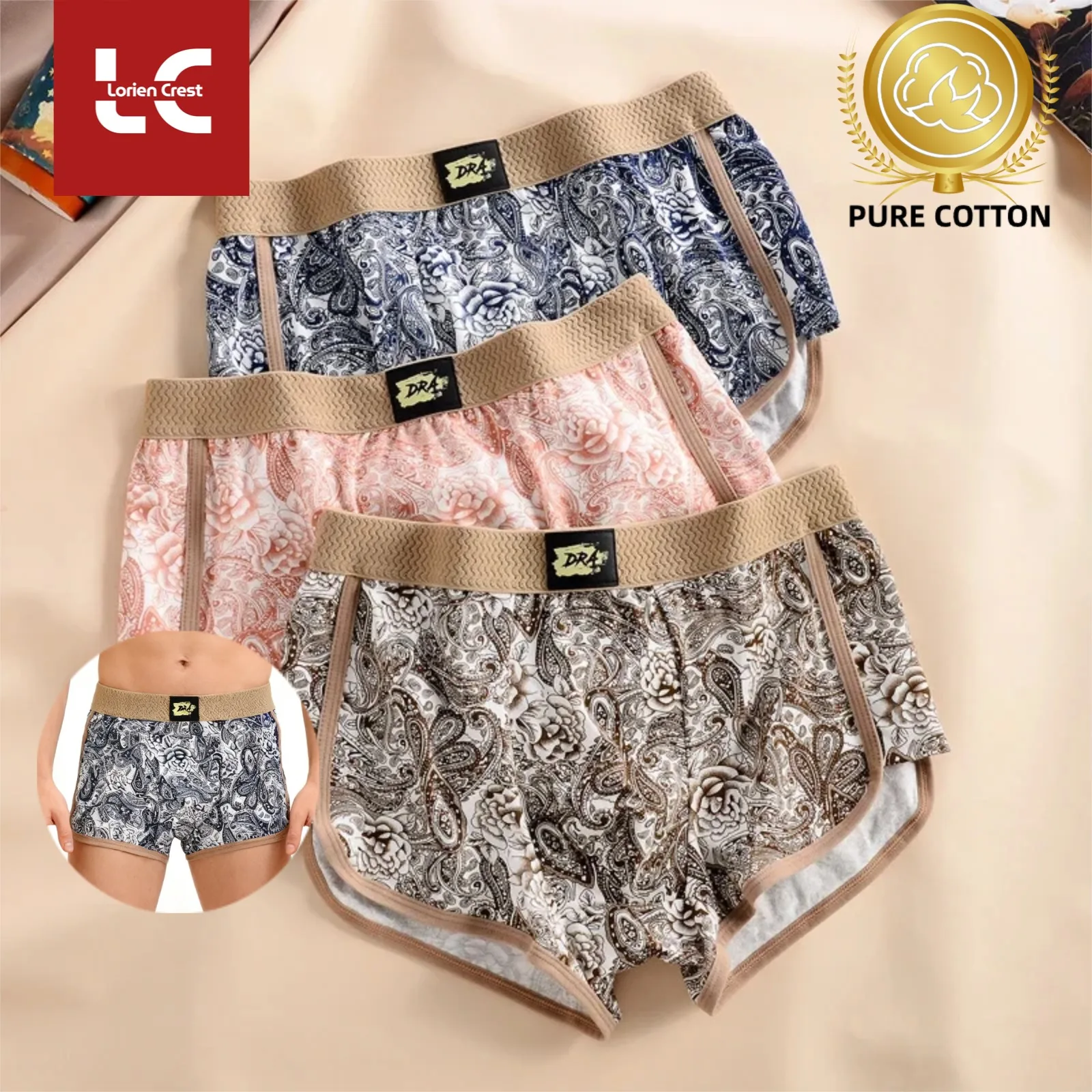 

3pcs Men's underwear cotton antibacterial crotch breathable middle waist boys' pants