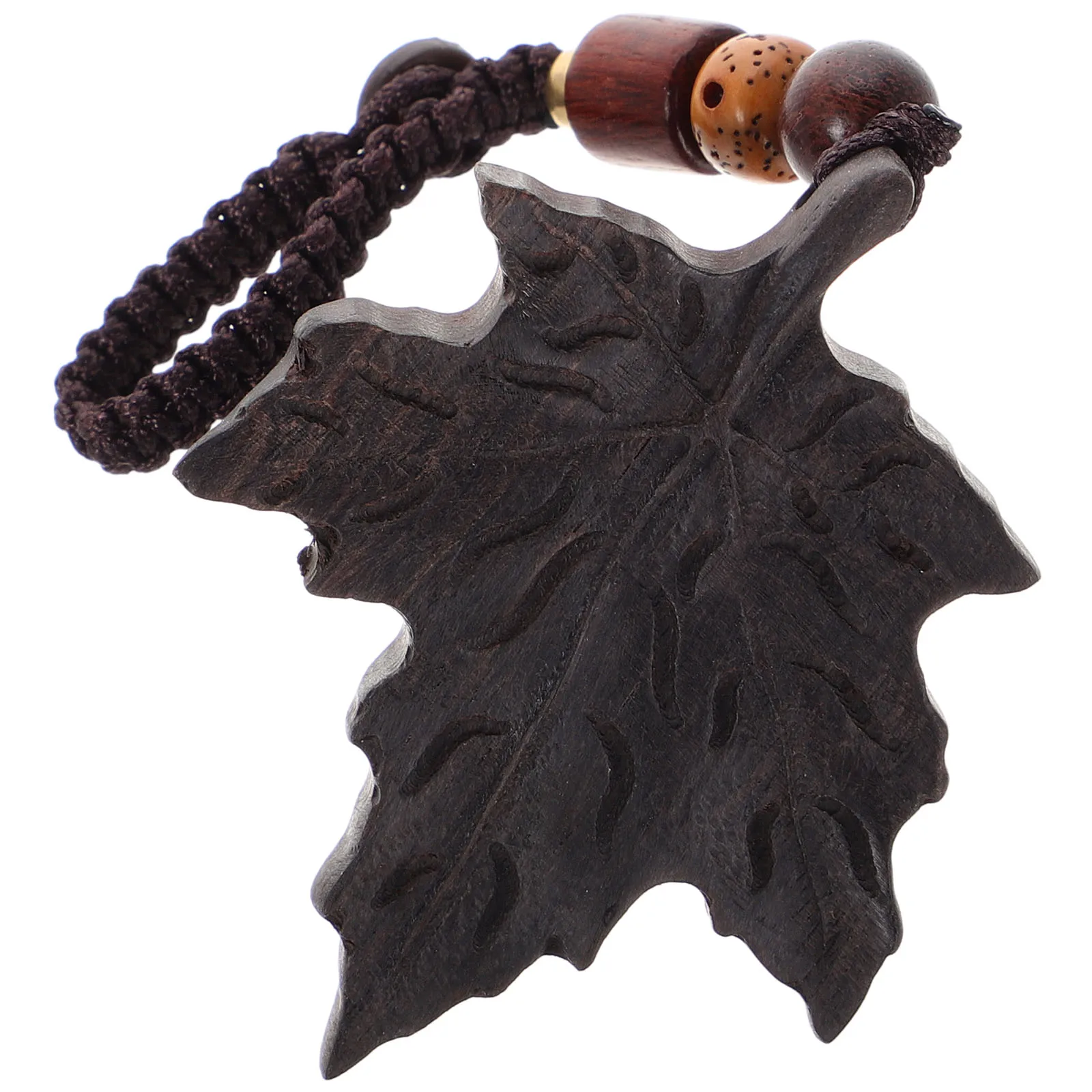 Handmade Wood Carved Leaf Keychain Anti-Loss Function Decorative Maple Pendant Car Key Holder Phone Charm Autumn Fall Jewelry