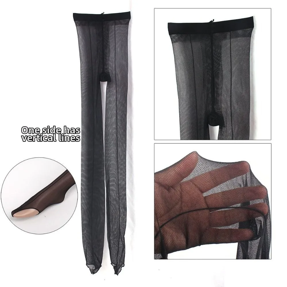 ถุงน่องตาข่ายร่องแนวตั้งแบบใหม่ เอวสูง ยืดหยุ่นสูง โปร่งลายฉลุ สำหรับผู้หญิง