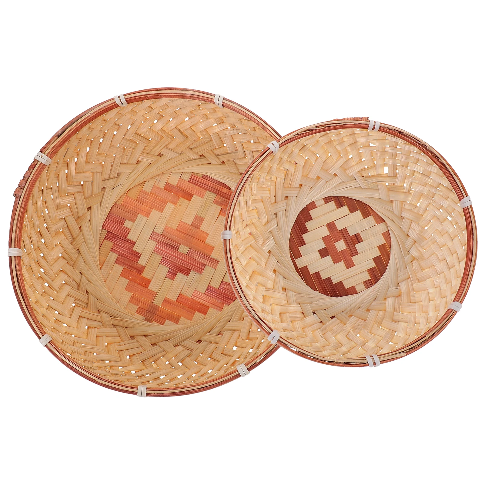 

2pcs Bamboo Woven Fruit Basket Plate H made Tray Home Storage Food Safe Longlasting Elegant Decor