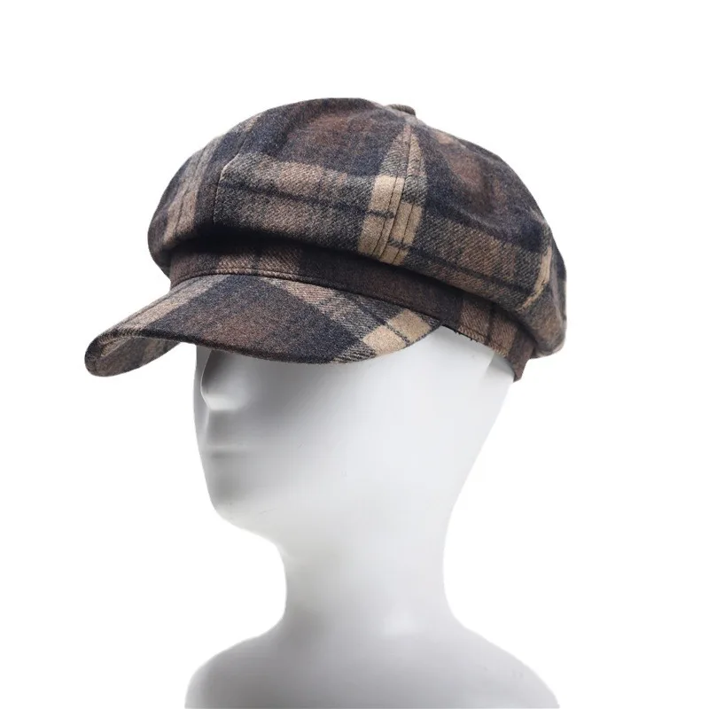 Newsboy/Vintage Plaid Progress Hat Damen Herbst und Winter Wollmalermütze Herren Casual Vielseitiger britischer Hut