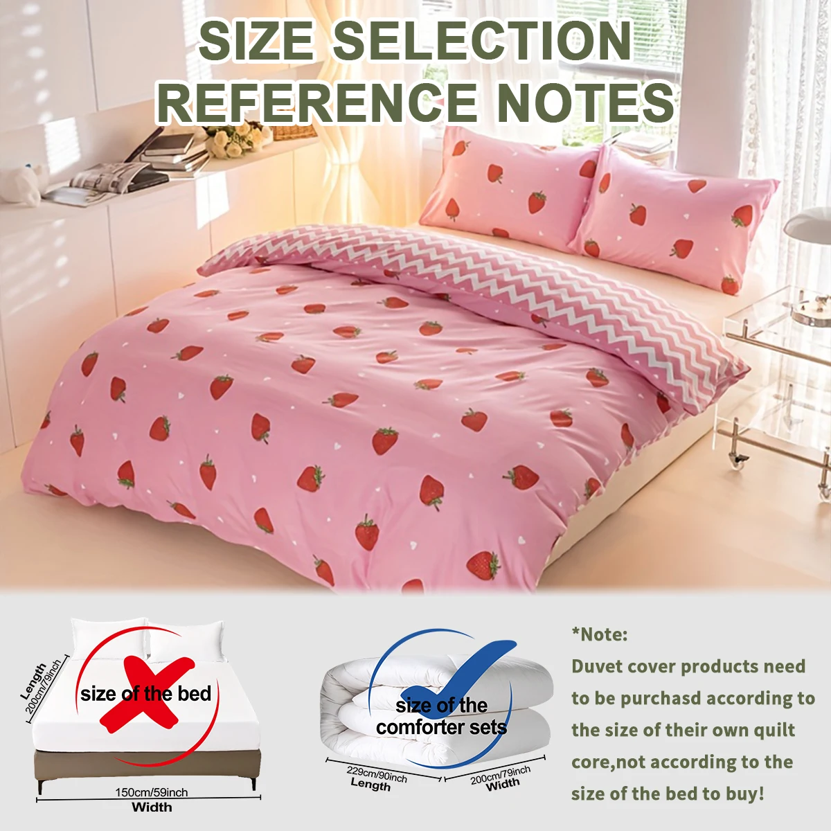 3pcs/set Small Strawberry Print Duvet Cover Set(1 Duvet Cover & 2 Pillowcase）Soft And Skin-Friendly Duvet Cover Bedding Set - view 2