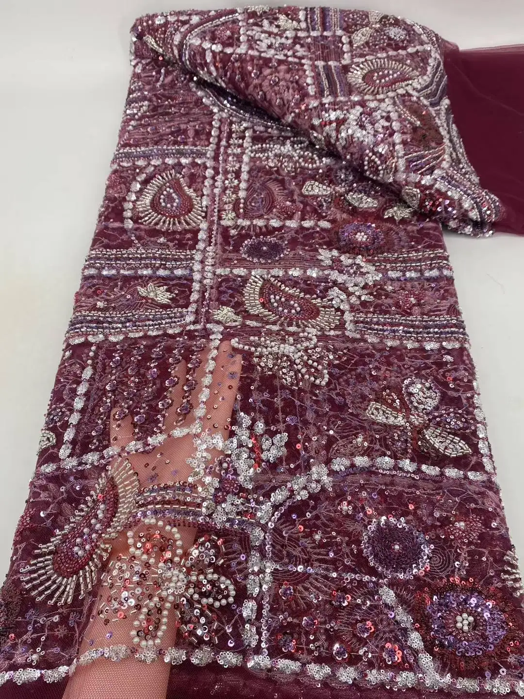 فاخر الأفريقي مطرز 2025 جودة عالية النيجيري الترتر مع اللؤلؤ الدانتيل الفرنسي تول أقمشة الدانتيل لخياطة فستان الحفلات