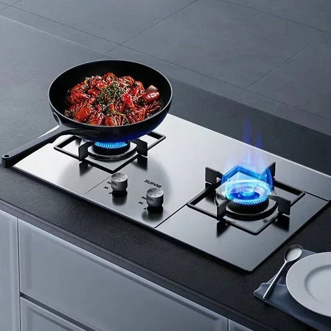 Cuisinière à gaz à double Eva Supor pour usage domestique, conception intégrée, compatible avec le gaz vequéfié et le gaz naturel