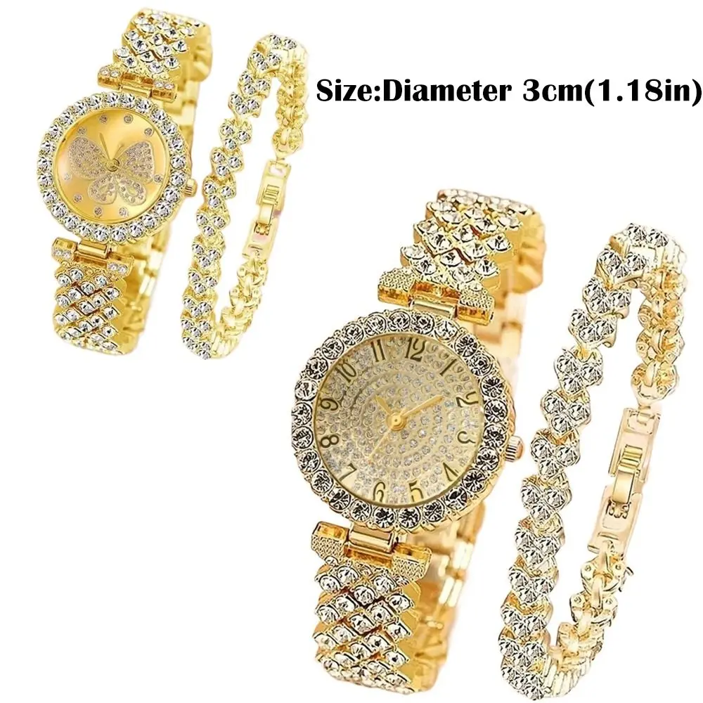 2 шт./компл., элегантный диаметр 1,2 дюйма, набор браслетов для часов, цифровые весы, кварцевые наручные часы с бабочкой, стальной ремешок, деловые часы, женские часы