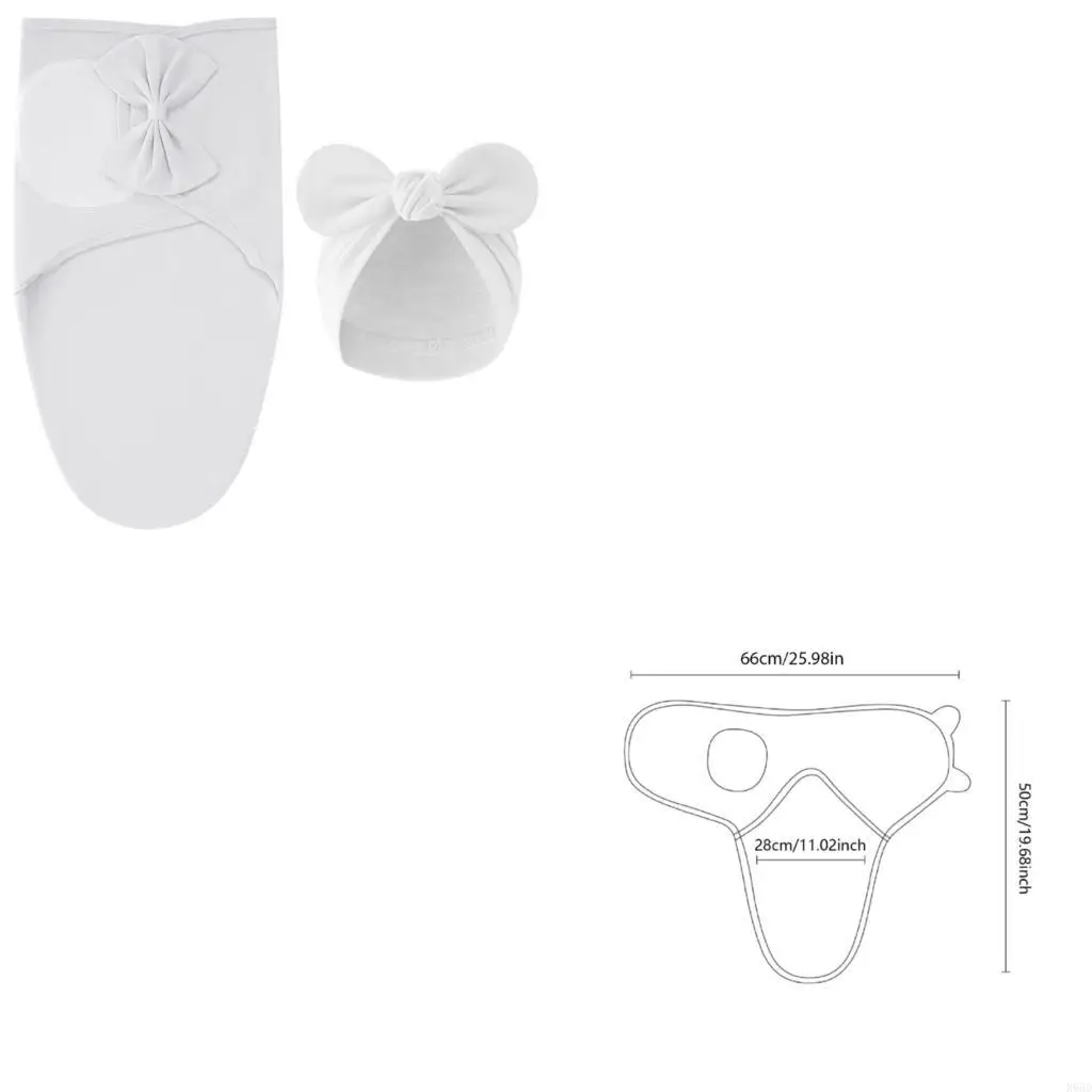 

R66D 1 Set Baby Blanket with Bowknot Detail Hospital Hat Soft Breathable Sleeping Bag