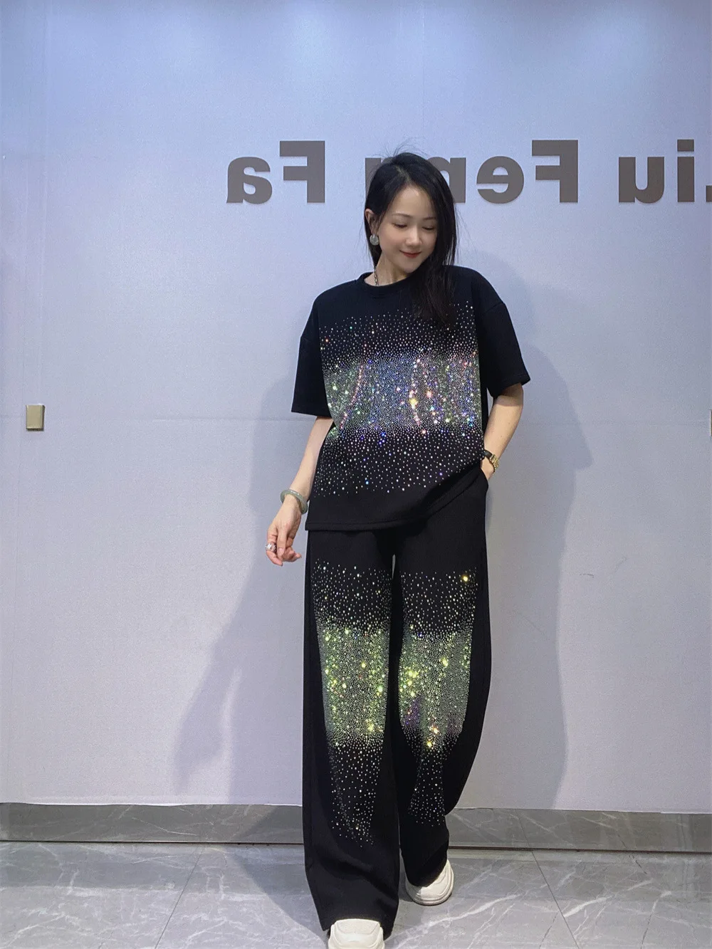 

Women Casual Sequins Pullover Long Sleeve Sweatershirt Oversized 2 Piece Sets Women Spring Autumn Loose Pant Sets