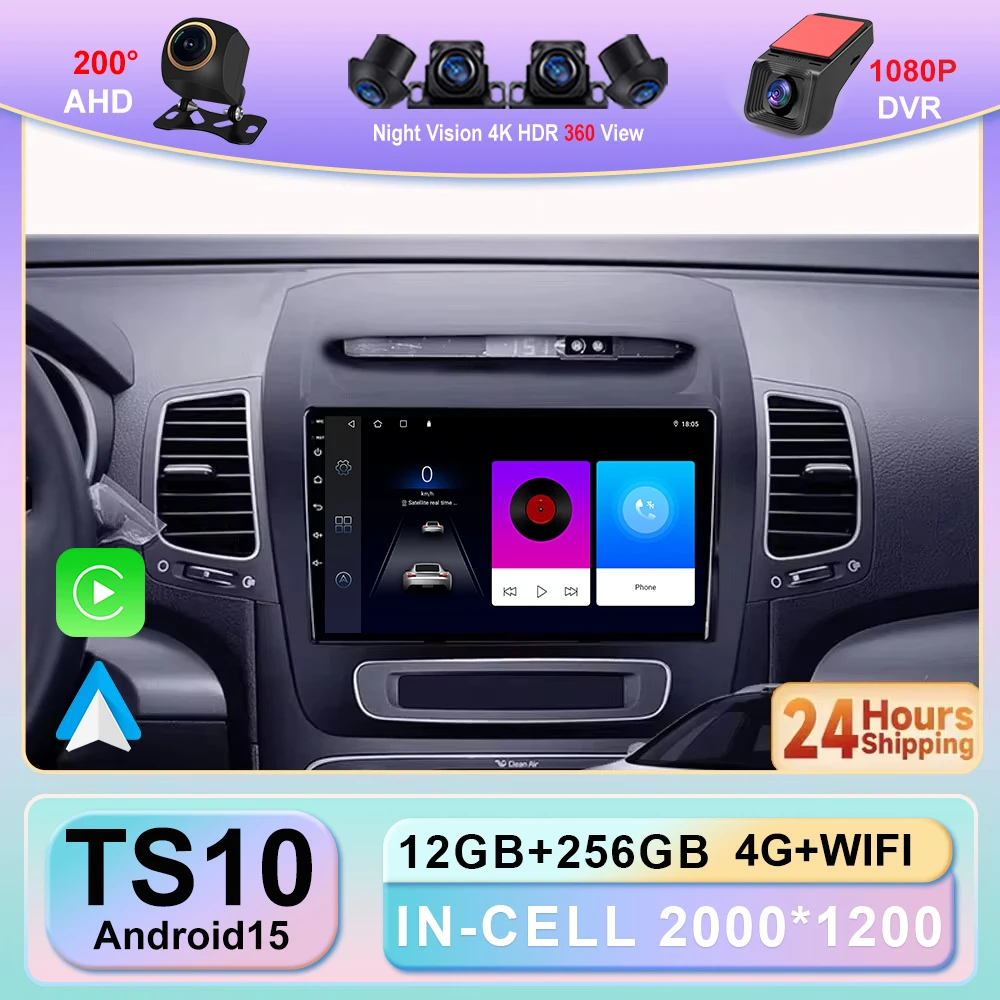 Car Radio Player Carplay For Kia Sorento 2 II XM 2012 - 2021 Android 15 Wireless Android Auto Touch Screen Rear camera No 2din