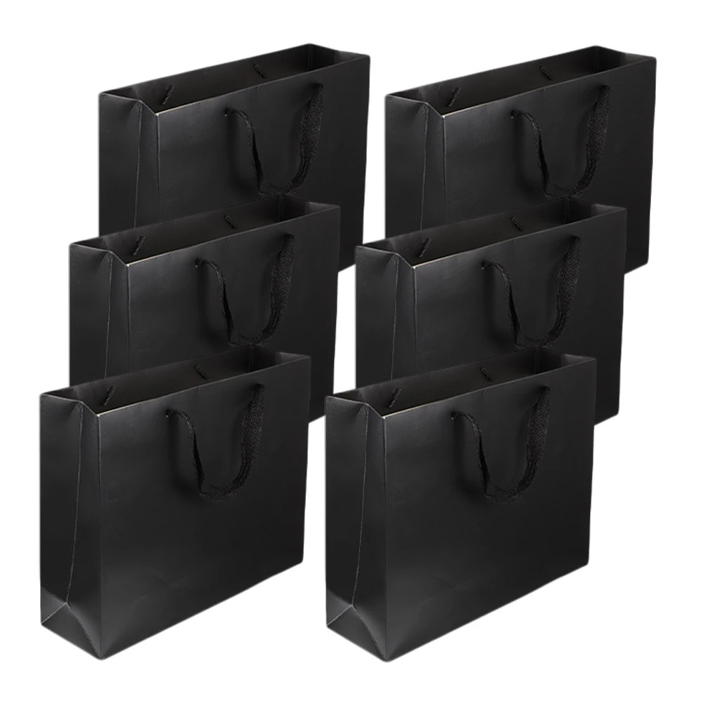 

6 Black Paper Bags Waterproof Coated 22x12x28cm Gift Treat Bags Birthday Party Favor C y Tote Packing Retail Bulk