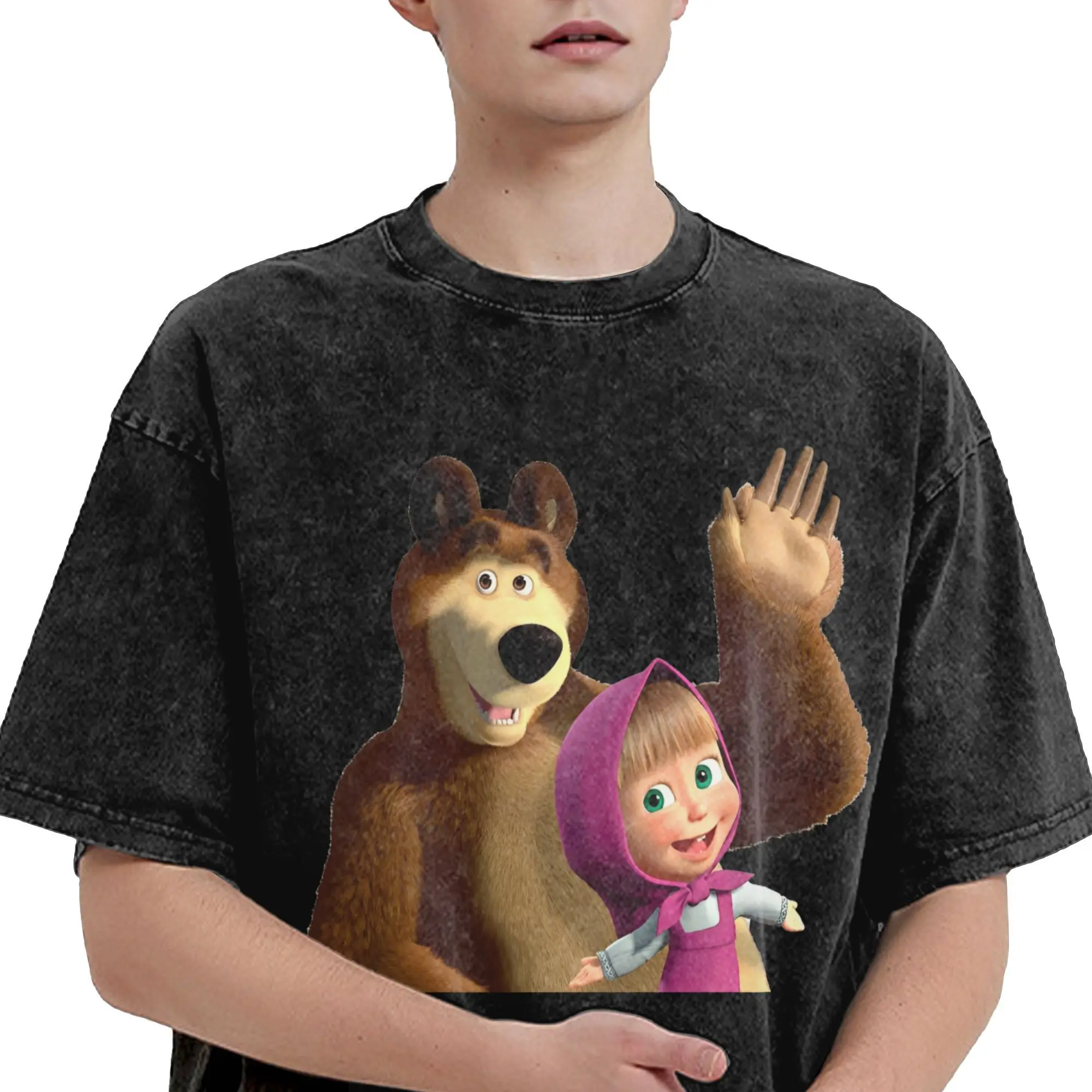 كارتون M-ماشا والدب تي شيرت الصيف Y2K الأساسية تي شيرت القطن الهيب هوب تي شيرت للرجال قصيرة الأكمام نمط تيز