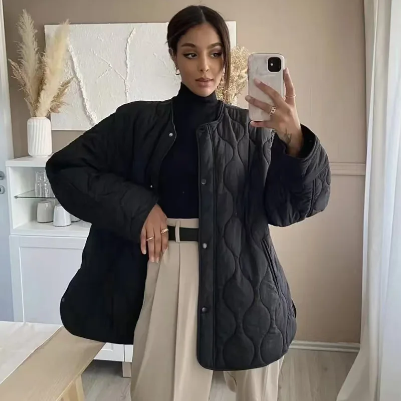 HXAO Cropped Quilted Jacket Woman Demi-Season Short Padded Jacket Parkas Black Army Green Outwears Warm Lightweight Padded Women