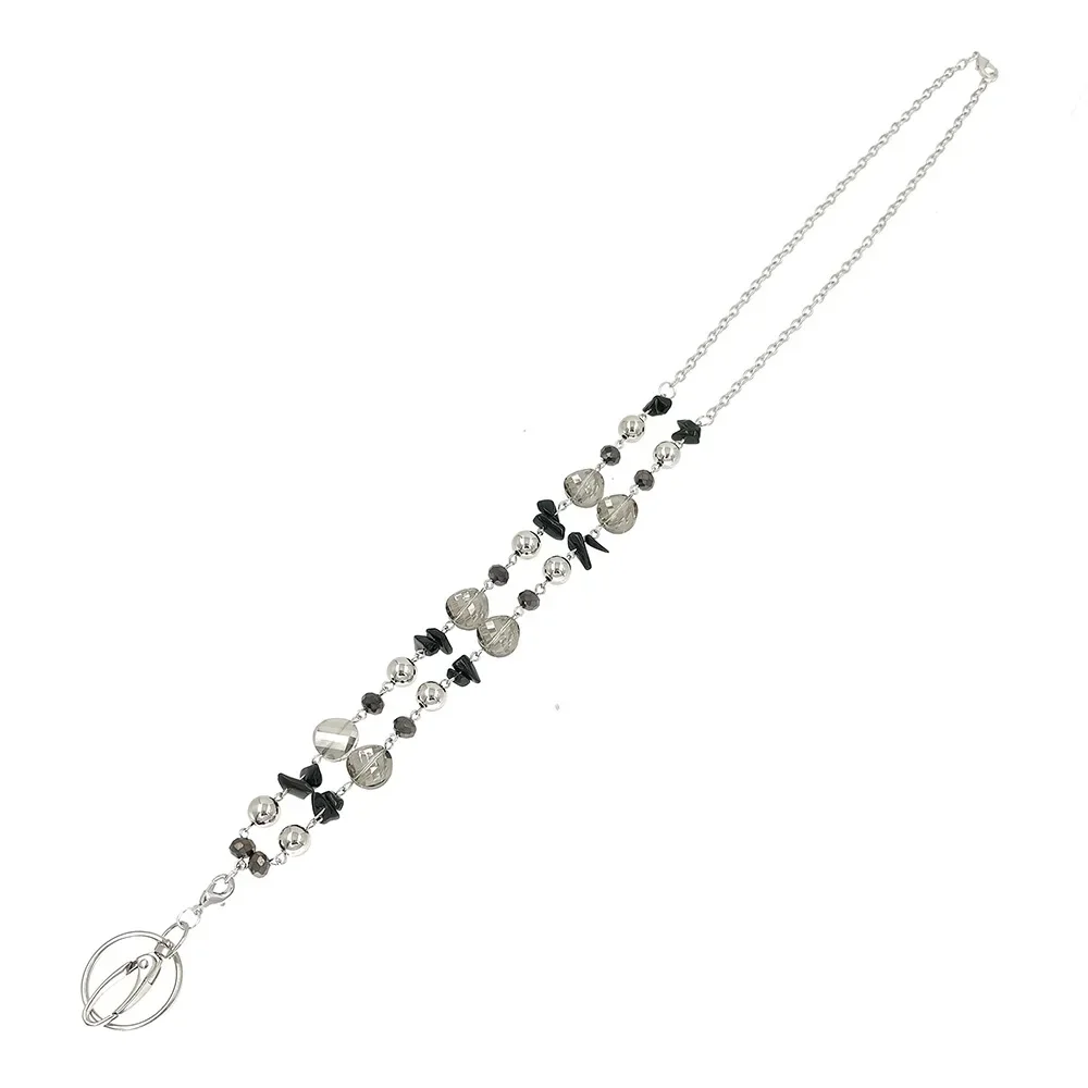 Cordini per badge con perline di vetro nero Cordini per collane di moda con portachiavi porta documenti per insegnanti, infermieri, madri, regali