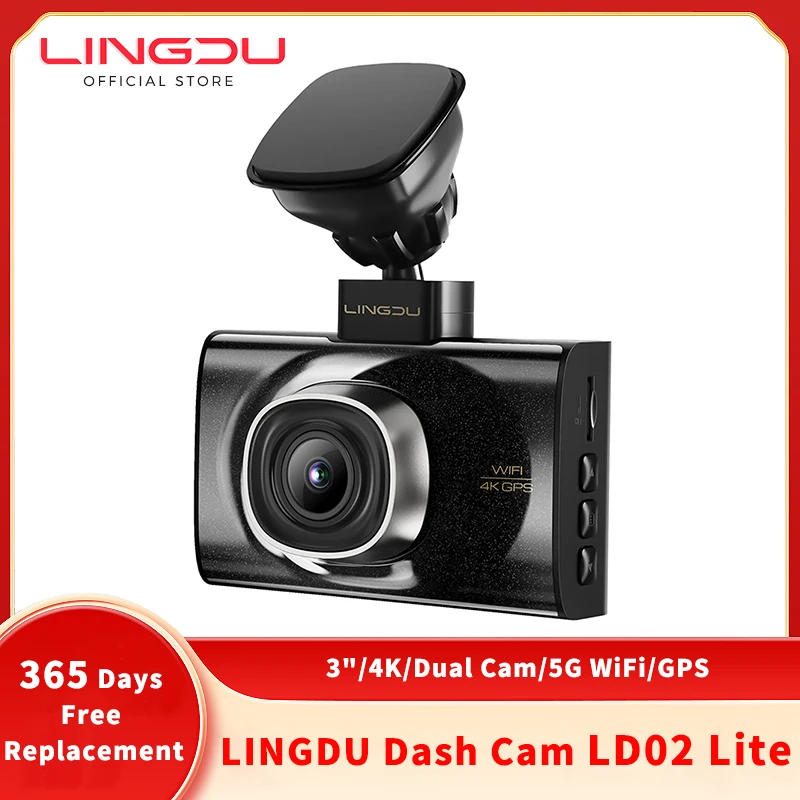 LINGDU LD02 Lite Dash Cam 3inch Screen 4K Front 1080P Rear Camera 5.8Gh WiFi GPS Voice Control 24H Parking Monitor Night Vision