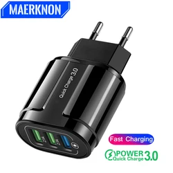 Maerknon 3USB Phone Charger 18W Fast Charging For Samsung Xiaomi Huawei iPhone 14 13 Pro Max QC3.0 Mobile Phone Charger Adapter