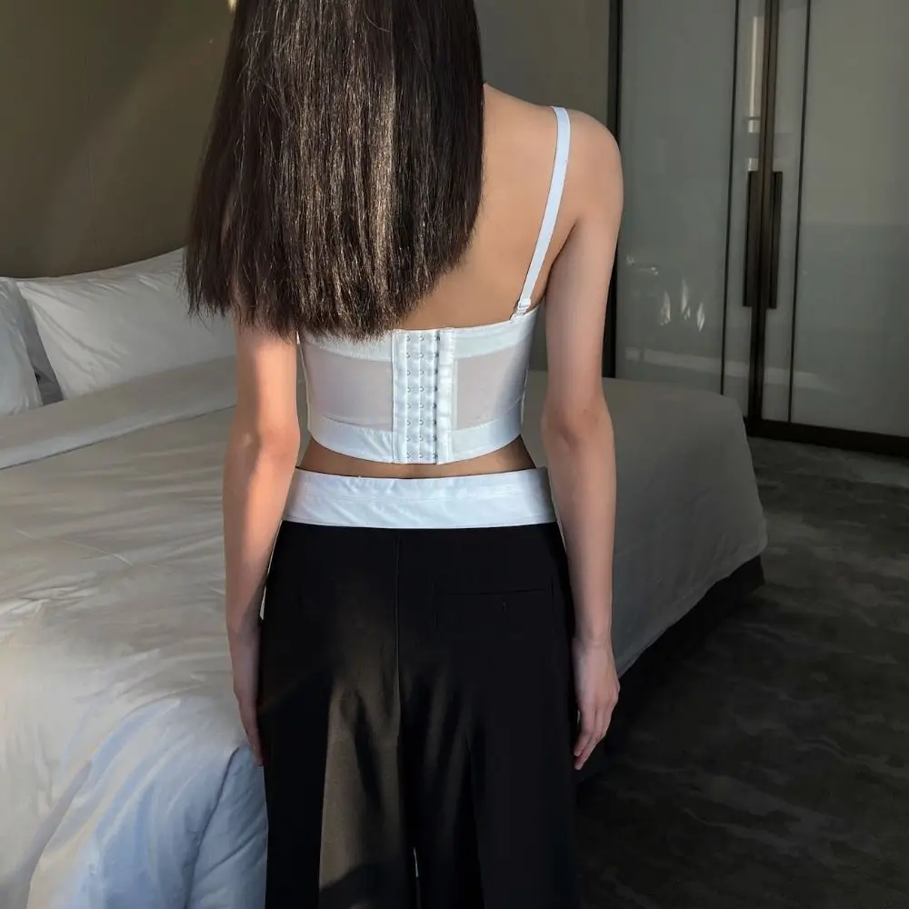 

Elegant Transparent Mesh Camisole Sleeveless Sweet Corset with Pads Tank Spicy Girl Style Suspender Vest Ladies