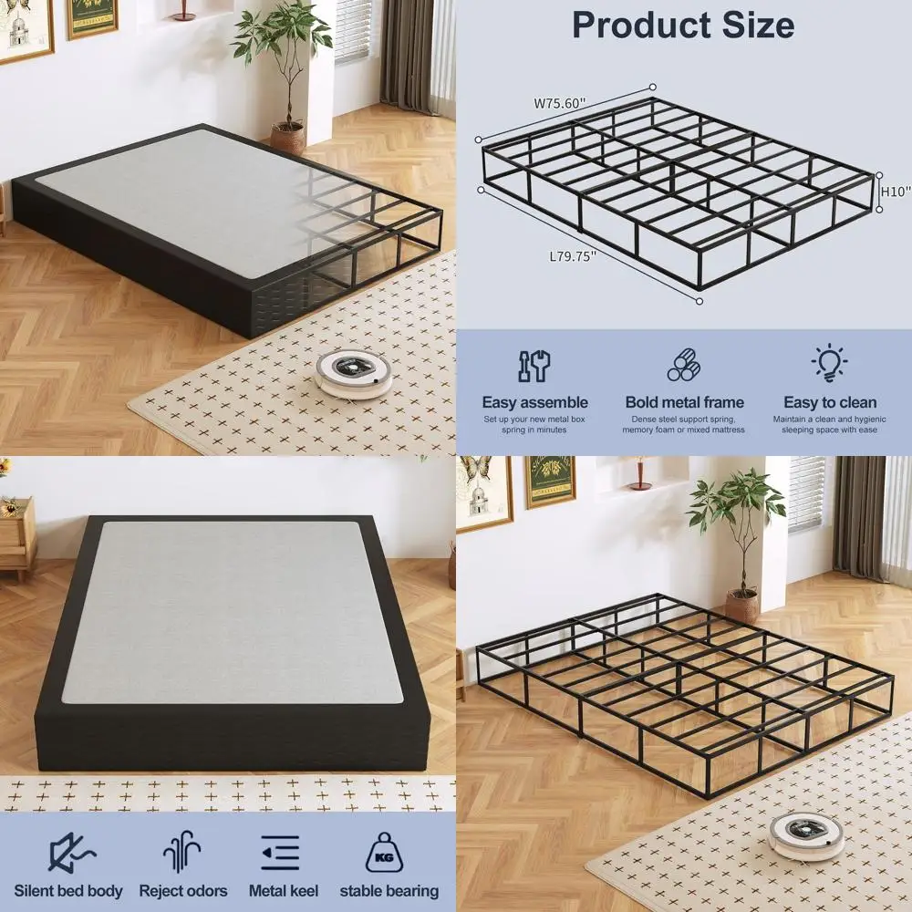 

10-дюймовый высокопрофильный пружинный матрас King Size, прочная металлическая основа с тканевым покрытием, простая сборка, бесшумный.