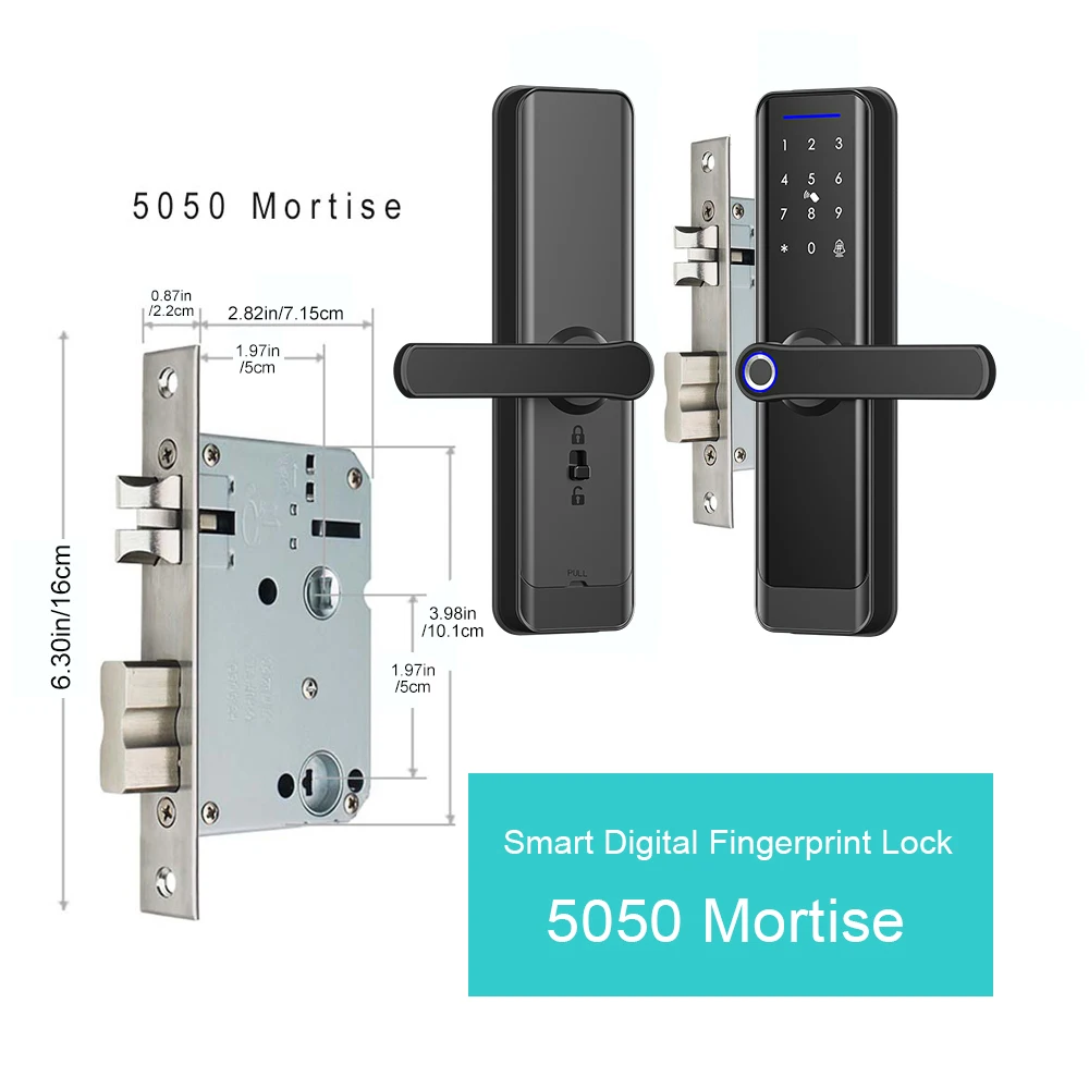 Digital Electronic Door Lock com Tuya, Wi-Fi, Smart Biometric, Fingerprint Keypad, Código do Cartão, Casa, Airbnb, Hotel Porta De Madeira