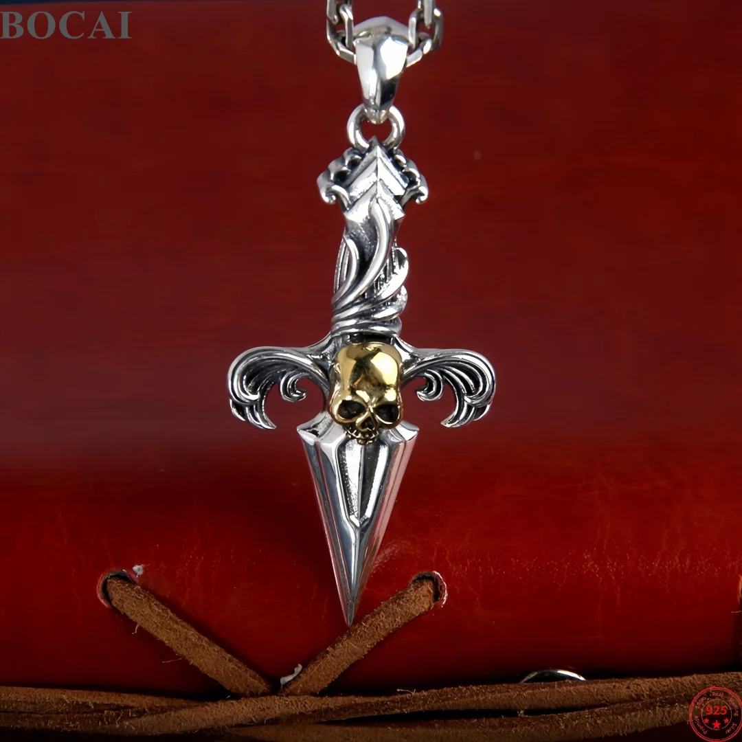 BOCAI NEW S925 Sterling Silver Charms Pendants for Men Women Antique Vajra Pestle Skull Charm Amulet Fine Choice Jewelry