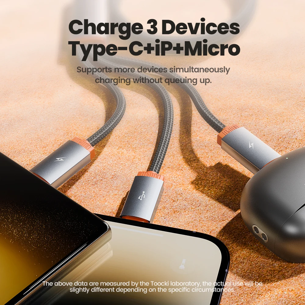 Toocki 3 in 1 USB To Type C Micro Cable for iPhone 15 14 pro max 3.5A Fast Charging USB C Wire for Samsung Xiaomi iP Data Cord