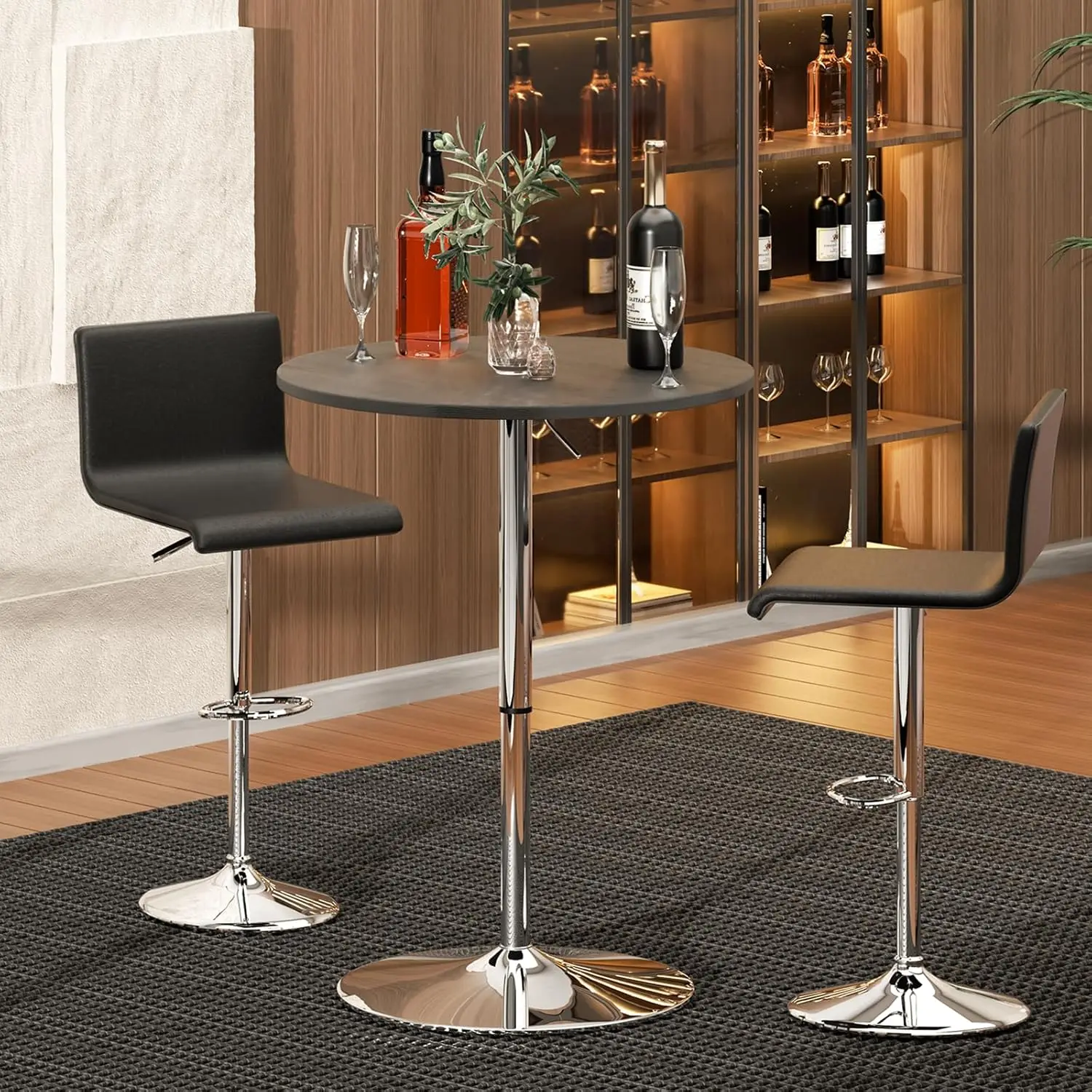 Bistro Pub Table Round Bar 27.5"- 36" Height-Adjustable Cocktail Table with 23.5 Inch Table Top for Dining Room Home Kitchen Pat