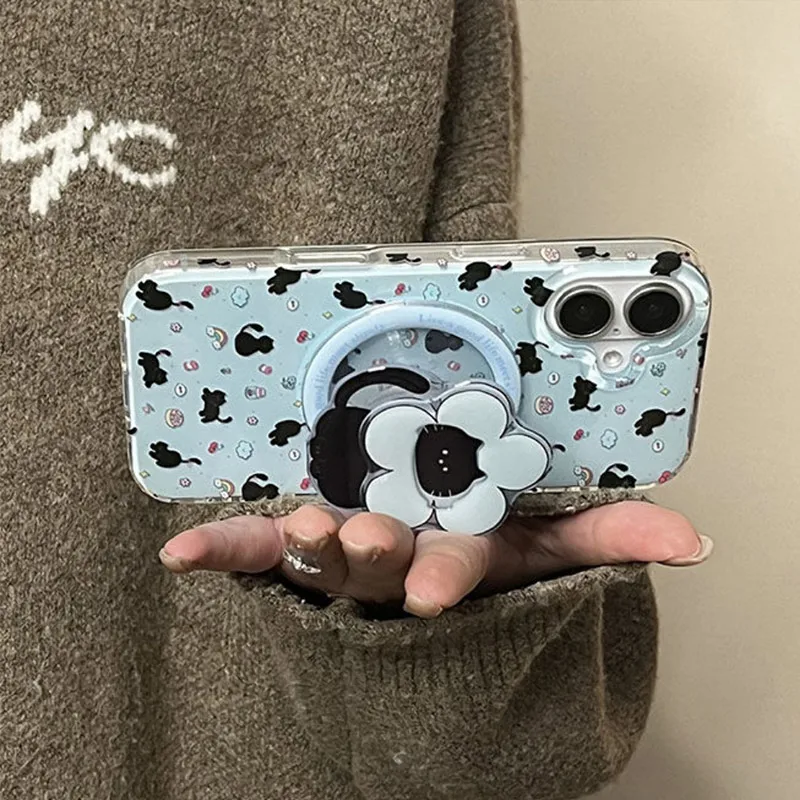 Ins mignon dessin animé écharpe chaton pour Magsafe Griptok Support téléphone doigt anneau Support pour iPhone 16 Samsung fille Support
