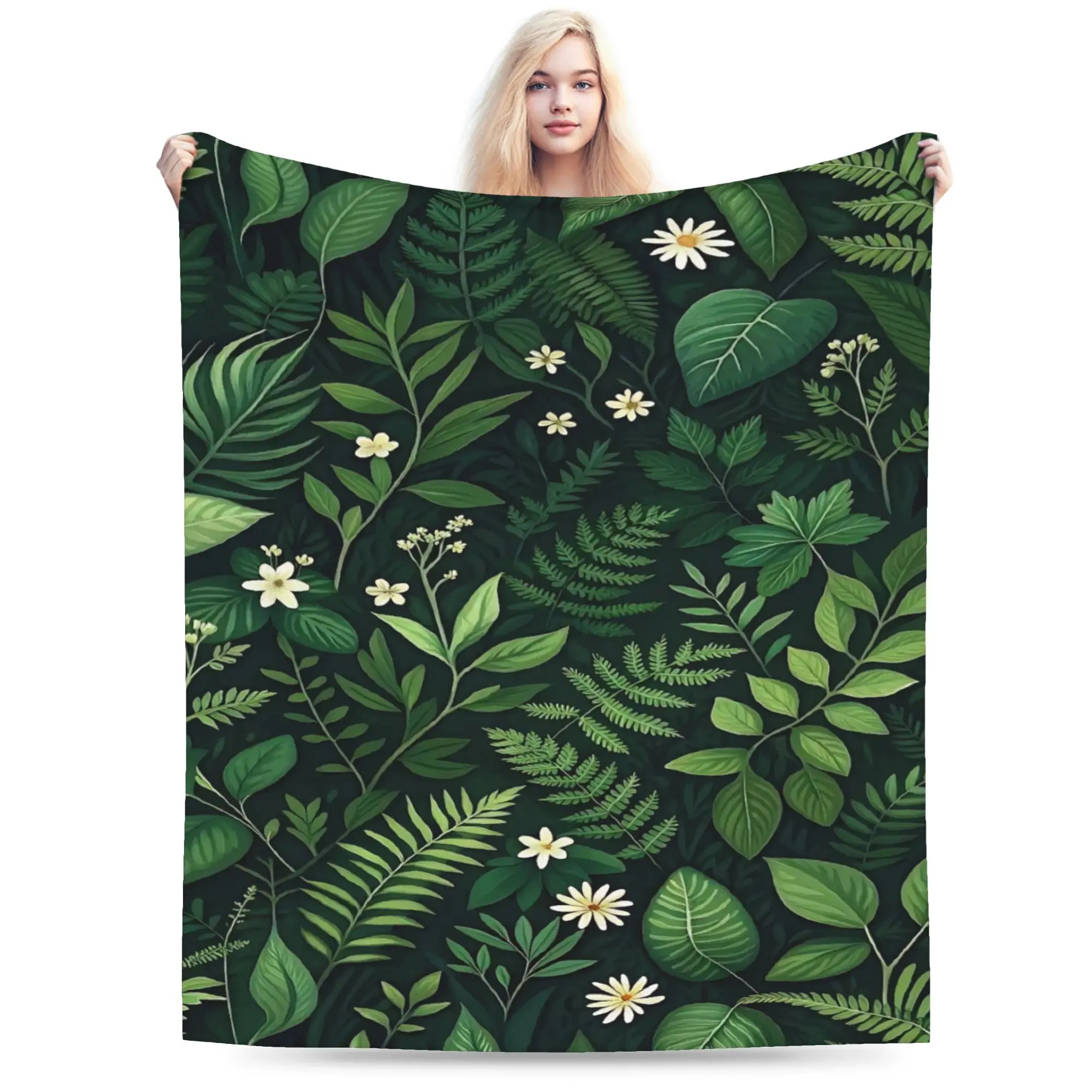 Novelty Design Olive Green Foliage Blankets Super Soft Fleece  Comfortable Throw Blankets Machine Washable
